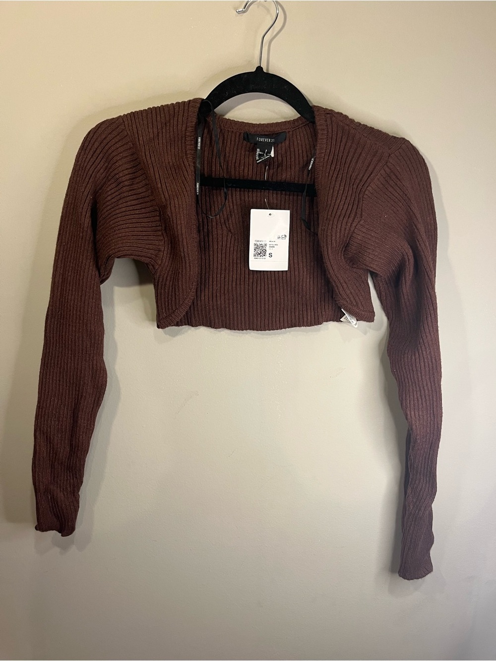 Forever 21 Brown Ribbed Cropped Cardigan